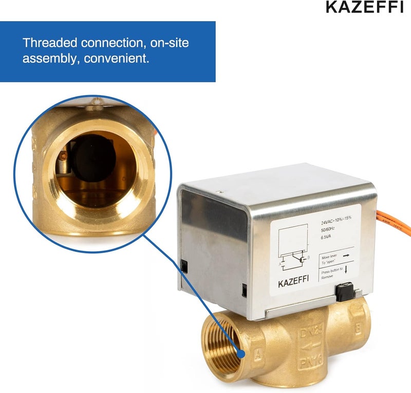 KAZEFFI Motorized Zone Valve, 2 way,NPT 1", Normally Closed,2 wire control 24 VAC,FCU - Image 2
